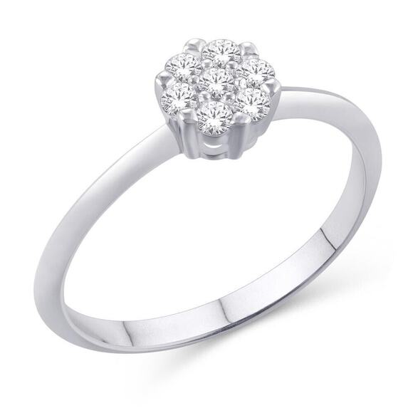0.25cttw Diamond Round Cluster Promise Engagement Ring For Her 10k White Gold - Picture 1 of 2